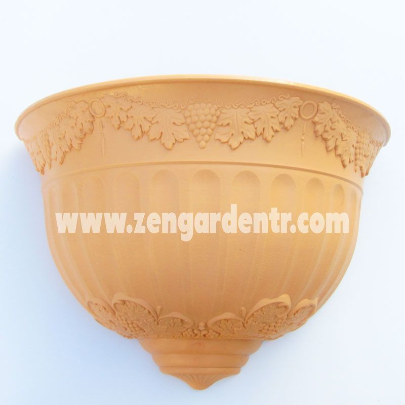 Flora aplik plastik dekoratif duvar saksısı 25 cm Somon