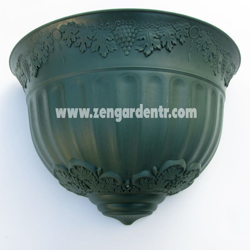 Flora sarkan plastik dekoratif makrome saksı 25 cm Yeşil