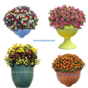 Flora sarkan plastik dekoratif makrome saksı 25 cm Yeşil