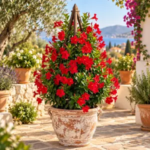 Kırmızı mandevilla sarmaşık sundaville