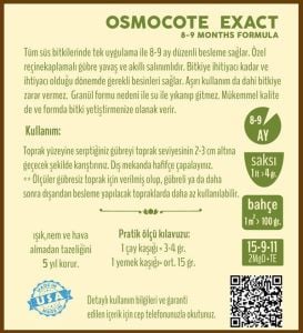 Akıllı gübre osmocote exact 8-9 aylık 15-9-12-2MgO+TE 350 gram
